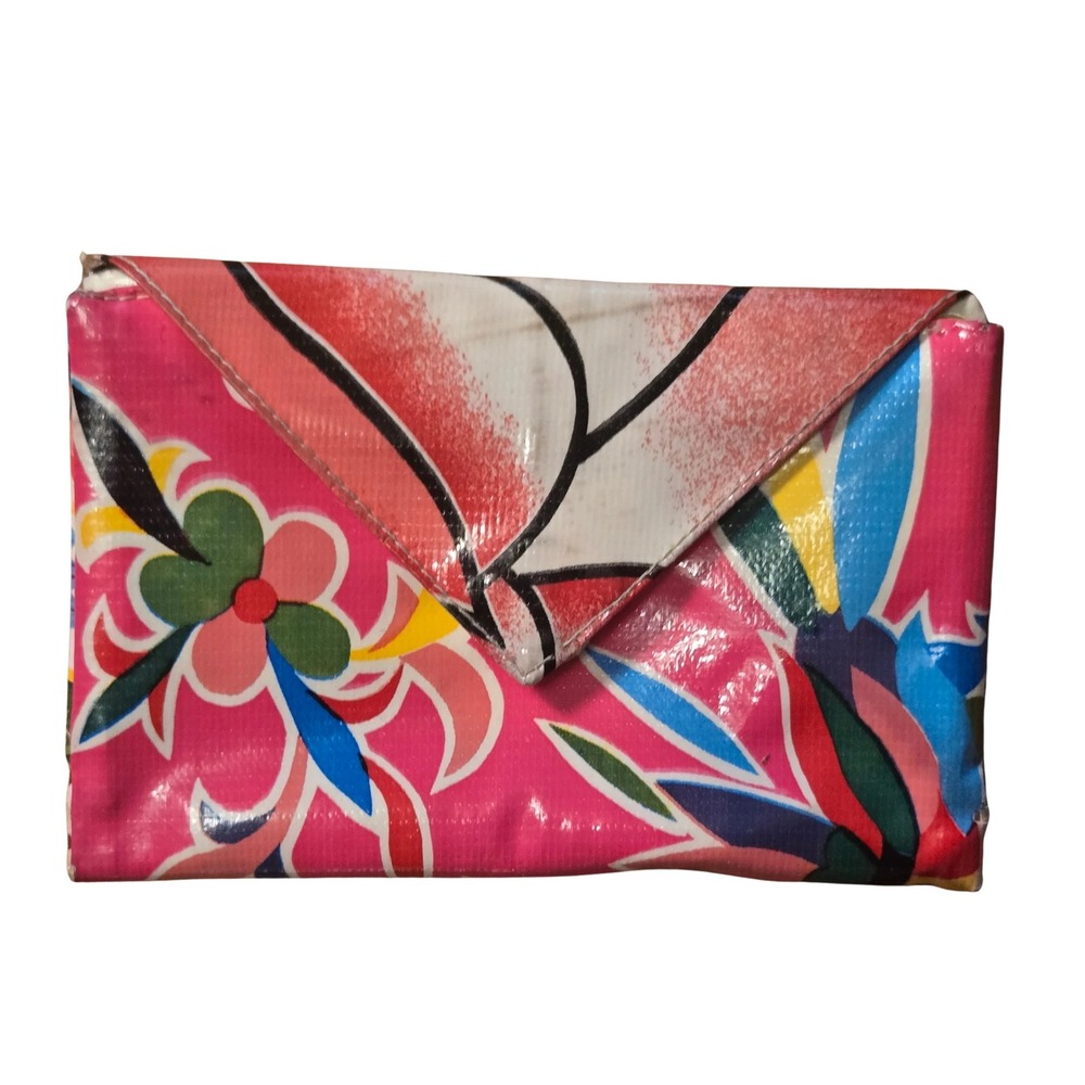 Erica Maree Handmade Oilcloth‎ Envelope Wallet Pink Floral Zebra with Coin Pouch